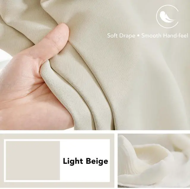 Alt view image 7 of 7 - Room Darkening Curtains for Living Room, Light Beige Light Filtering Thermal Drapes 84 Inches Long, Back Tab and Rod Pocket Window Curtains, 52W x 84L Inch, 2 Panels