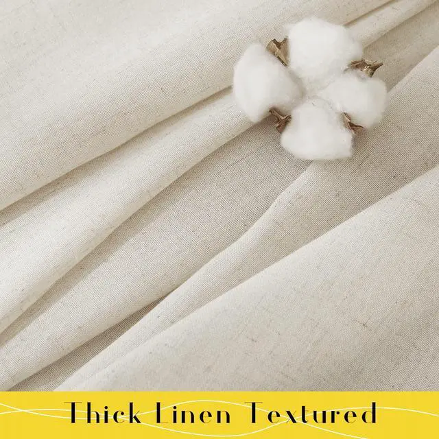 Alt view image 5 of 7 - Thick Linen Curtains 84 inch Length 2 Panels Set, Tie Top Light Filtering Curtains Semitransparent Linen Burlap Drapes Privacy for Bedroom/Princess Room, W52 x L84, Natural