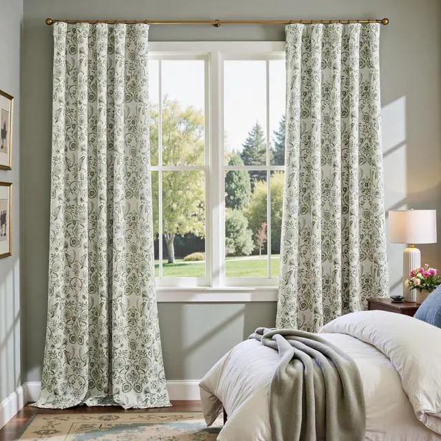 Alt view image 6 of 7 - Floral Blackout Curtains for Bedroom Living Room 96 Inches Length Farmhouse Curtains Room Darkening Vintage Drapes Traditional Rod Pocket Window Treatment 2 Panels Set Sage Green on Beige