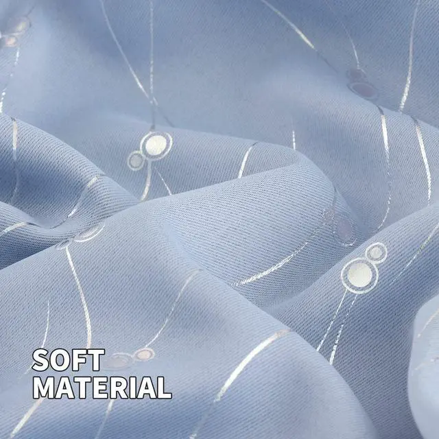 Alt view image 4 of 7 - Room Darkening Curtains 84 Inches Long, Grommet Thermal Insulated Blackout Curtains with Wave Line and Dots Printed for Bedroom, 2 Panels, Each 52 x 84 Inch, Light Blue