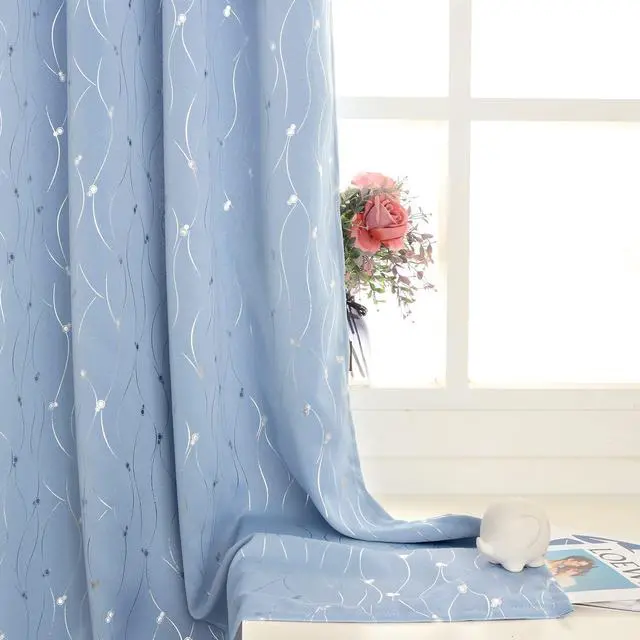 Alt view image 6 of 7 - Room Darkening Curtains 84 Inches Long, Grommet Thermal Insulated Blackout Curtains with Wave Line and Dots Printed for Bedroom, 2 Panels, Each 52 x 84 Inch, Light Blue
