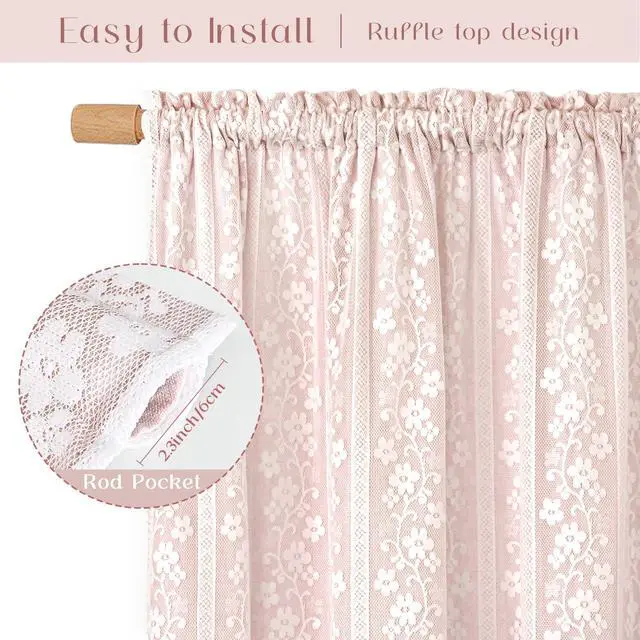 Alt view image 5 of 7 - Linen Pink Curtains for Bedroom, Double Layered Curtain 84 Inch Length 2 Panels Set, Farmhouse Rod Pocket Curtains & Drapes with Tiebacks, Light Filtering Curtain for Living Room, 52 x 84 Inch