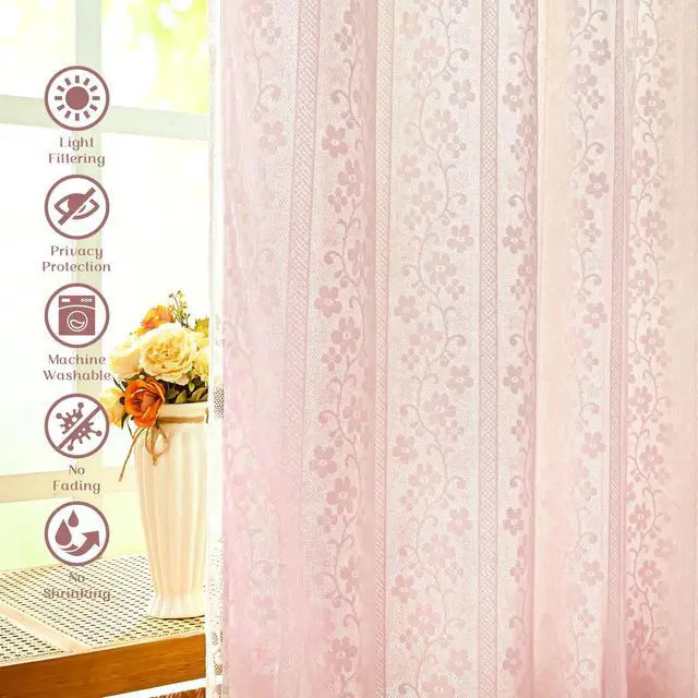 Alt view image 4 of 7 - Linen Pink Curtains for Bedroom, Double Layered Curtain 84 Inch Length 2 Panels Set, Farmhouse Rod Pocket Curtains & Drapes with Tiebacks, Light Filtering Curtain for Living Room, 52 x 84 Inch