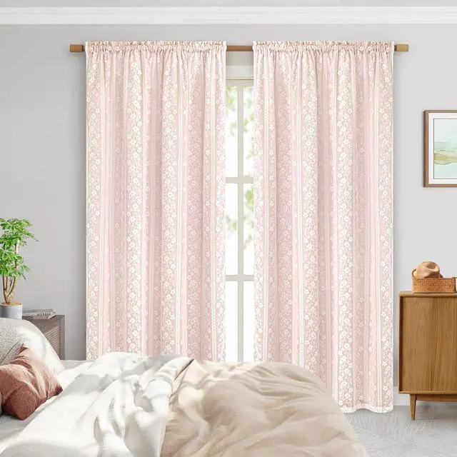 Alt view image 7 of 7 - Linen Pink Curtains for Bedroom, Double Layered Curtain 84 Inch Length 2 Panels Set, Farmhouse Rod Pocket Curtains & Drapes with Tiebacks, Light Filtering Curtain for Living Room, 52 x 84 Inch