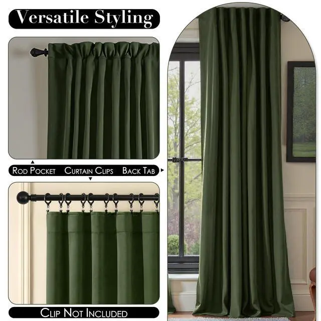 Alt view image 6 of 7 - Olive Green Velvet Curtains Thermal Insulated Blackout Curtain for Bedroom Window Living Room Darkening Luxury Vintage 84 Inches Long Heavy Drapes Panels Back Tab Set of 2