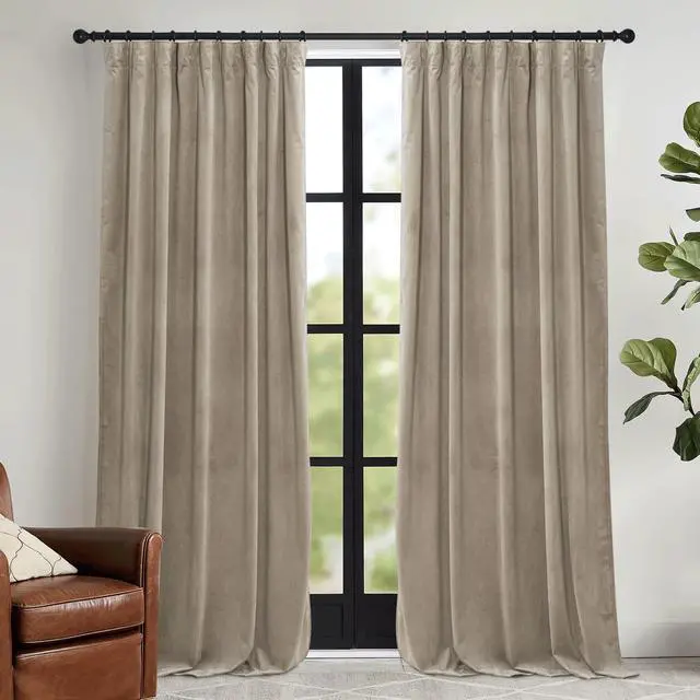 Main image of Camel Beige Velvet Curtains 84 inch, Room Darkening Window Curtains with Multiple Hanging Options Heavy Duty Plush Backdrop for Bedroom Guest Room, W52 x L84 inch, 2 Panels