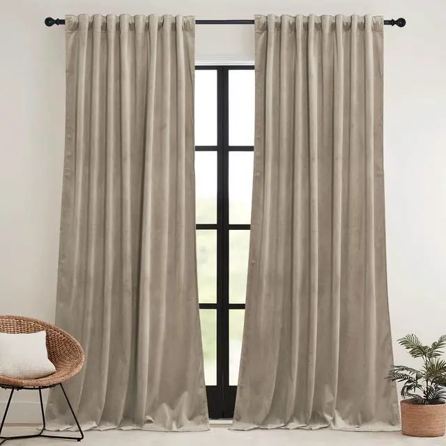 Alt view image 2 of 7 - Camel Beige Velvet Curtains 84 inch, Room Darkening Window Curtains with Multiple Hanging Options Heavy Duty Plush Backdrop for Bedroom Guest Room, W52 x L84 inch, 2 Panels