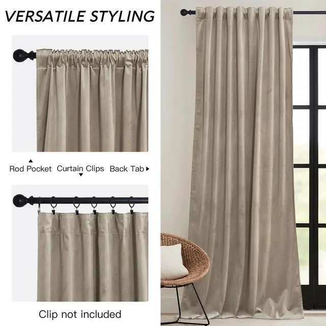 Alt view image 3 of 7 - Camel Beige Velvet Curtains 84 inch, Room Darkening Window Curtains with Multiple Hanging Options Heavy Duty Plush Backdrop for Bedroom Guest Room, W52 x L84 inch, 2 Panels