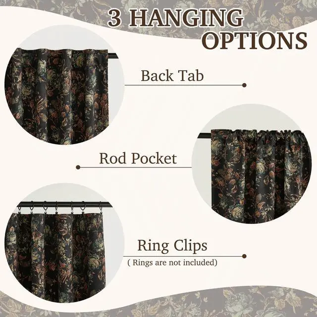 Alt view image 2 of 7 - Black Floral Curtains 84 Inches Long, 100% Blackout Vintage Boho Velvet Curtains & Drapes Thermal Insulated Super Soft Patterned Panels for Living Room Bedroom, W52 x L84, 2 Panels