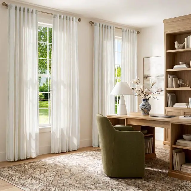 Alt view image 4 of 7 - Linen Curtains for Living Room Bedroom Light Filtering Semi Sheer Curtains Boho Farmhouse French Country Cottage Core Decor Window Drapes Back Tab 84 Inch Length Laced Beige