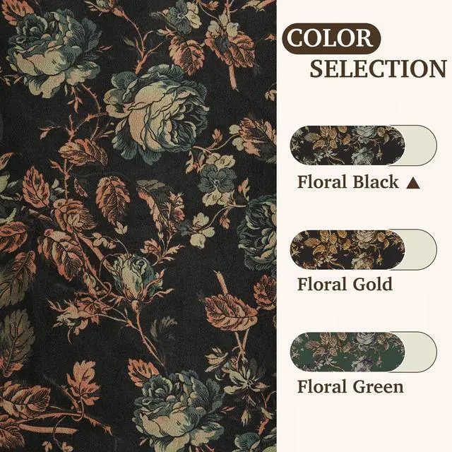 Alt view image 7 of 7 - Black Floral Curtains 84 Inches Long, 100% Blackout Vintage Boho Velvet Curtains & Drapes Thermal Insulated Super Soft Patterned Panels for Living Room Bedroom, W52 x L84, 2 Panels