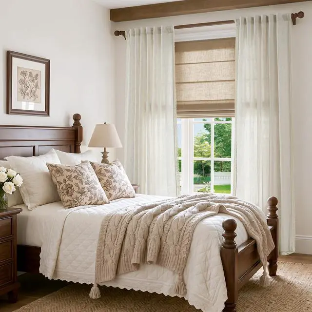 Alt view image 3 of 7 - Linen Curtains for Living Room Bedroom Light Filtering Semi Sheer Curtains Boho Farmhouse French Country Cottage Core Decor Window Drapes Back Tab 84 Inch Length Laced Beige