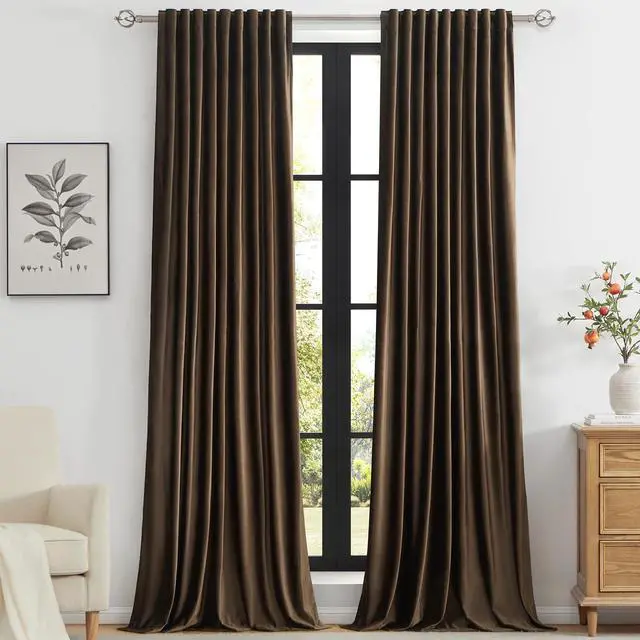 Main image of Brown Velvet Curtains 96 inch Long for Living Room,Set of 2 Panels Blackout Rod Pocket Back Tab Window Treatment Room Darkening Heavy Decorative Curtains Drapes for Bedroom