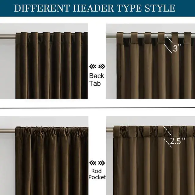 Alt view image 2 of 7 - Brown Velvet Curtains 96 inch Long for Living Room,Set of 2 Panels Blackout Rod Pocket Back Tab Window Treatment Room Darkening Heavy Decorative Curtains Drapes for Bedroom