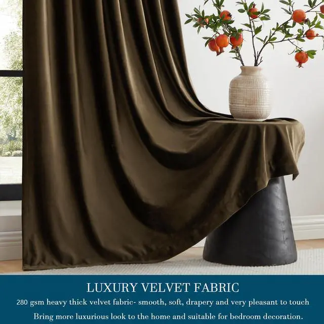 Alt view image 3 of 7 - Brown Velvet Curtains 96 inch Long for Living Room,Set of 2 Panels Blackout Rod Pocket Back Tab Window Treatment Room Darkening Heavy Decorative Curtains Drapes for Bedroom