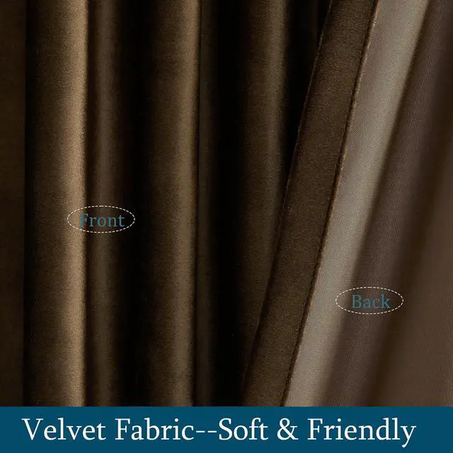 Alt view image 4 of 7 - Brown Velvet Curtains 96 inch Long for Living Room,Set of 2 Panels Blackout Rod Pocket Back Tab Window Treatment Room Darkening Heavy Decorative Curtains Drapes for Bedroom