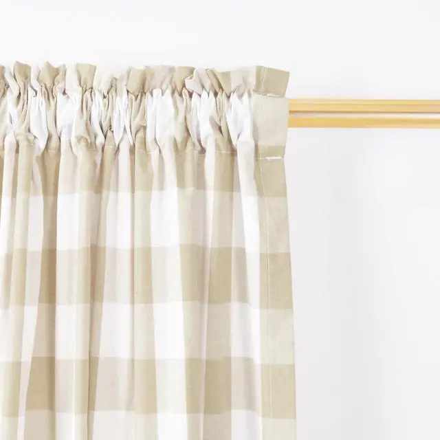 Alt view image 2 of 5 - Buffalo Check Curtains 52 inch wide x 108 inch Long Farmhouse Living Room Divider Bedroom Gingham Plaid Window Curtain Sliding Glass Door Drapes 2 Panels Rod Pocket Window Treatment Set Beige & White