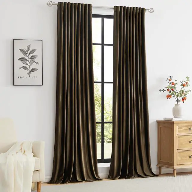 Alt view image 7 of 7 - Brown Velvet Curtains 96 inch Long for Living Room,Set of 2 Panels Blackout Rod Pocket Back Tab Window Treatment Room Darkening Heavy Decorative Curtains Drapes for Bedroom