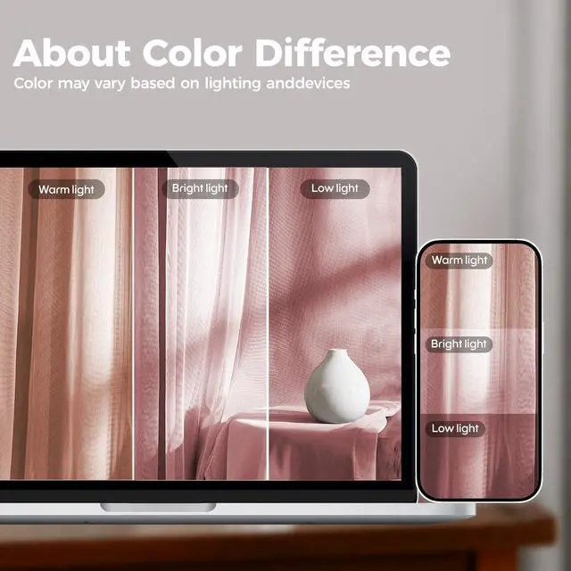 Alt view image 5 of 7 - 100% Blackout Curtains for Bedroom, Double Layer Pink Curtains, Black Out Curtain 96 inch Long with Sheer Overlay for Living Room, Room Darkening Window Drapes with Grommet, 52" W x 96" L