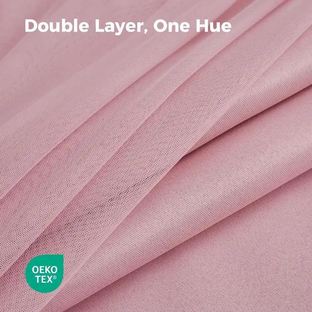 Alt view image 4 of 7 - 100% Blackout Curtains for Bedroom, Double Layer Pink Curtains, Black Out Curtain 96 inch Long with Sheer Overlay for Living Room, Room Darkening Window Drapes with Grommet, 52" W x 96" L