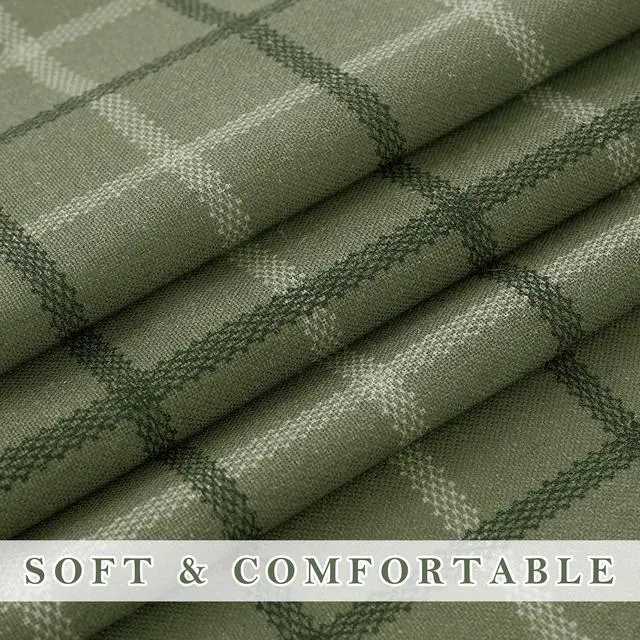 Alt view image 7 of 7 - Moss Green Plaid Curtains for Living Room Dining Room, Linen Blend Light Filtering Semi-Sheer Privacy Farmhouse Checkered Window Treatment for Kitchen Bedroom, W52 x L84 Inch, 2 Panels