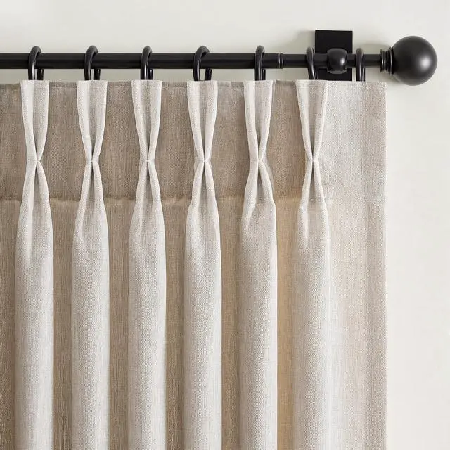 Main image of Pinch Pleated Linen Curtains 96 Inches Long 2 Panel Set (40" W x 96" L) for Living Room & Bedroom Window Natural Birch Light Filtering with Hooks,Rings & Back Tab,Neutral Boho Farmhouse Style