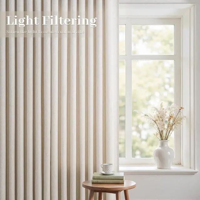 Alt view image 6 of 7 - Pinch Pleated Linen Curtains 96 Inches Long 2 Panel Set (40" W x 96" L) for Living Room & Bedroom Window Natural Birch Light Filtering with Hooks,Rings & Back Tab,Neutral Boho Farmhouse Style