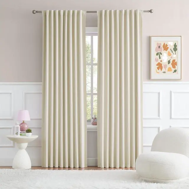 Main image of Back Tab Curtains 96 Inches Long Cream Beige for Living Room Cottage Urban Decor Blackout Draperies for Bedroom Thermal Insulated Track Curtains 2 Pcs,52W x 96L, 8 FT Tall, Beige Colored