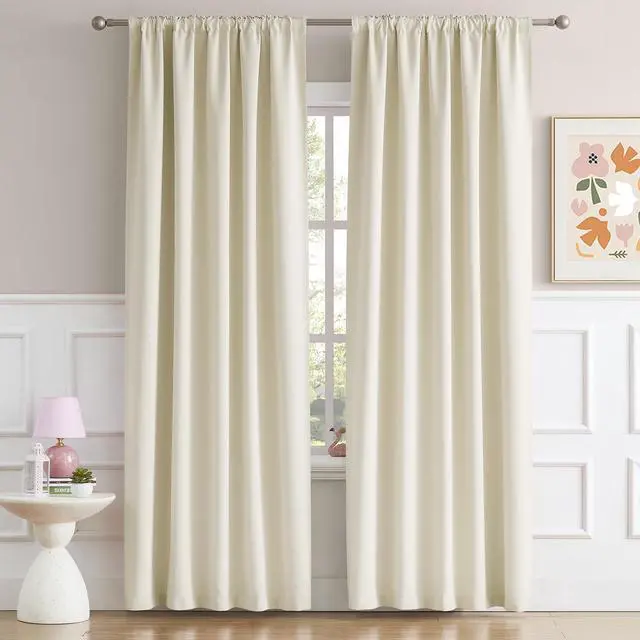 Alt view image 2 of 7 - Back Tab Curtains 96 Inches Long Cream Beige for Living Room Cottage Urban Decor Blackout Draperies for Bedroom Thermal Insulated Track Curtains 2 Pcs,52W x 96L, 8 FT Tall, Beige Colored