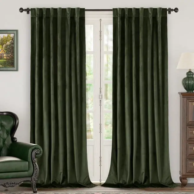 Main image of Olive Green Velvet Curtains 78 Inches Long for Bedroom, Super Soft Thermal Insulated Blackout Velvet Curtains Noise Reduce Back Tab Rod Pocket Drapes for Living Room, 2 Panels, 52 x 78 Inch