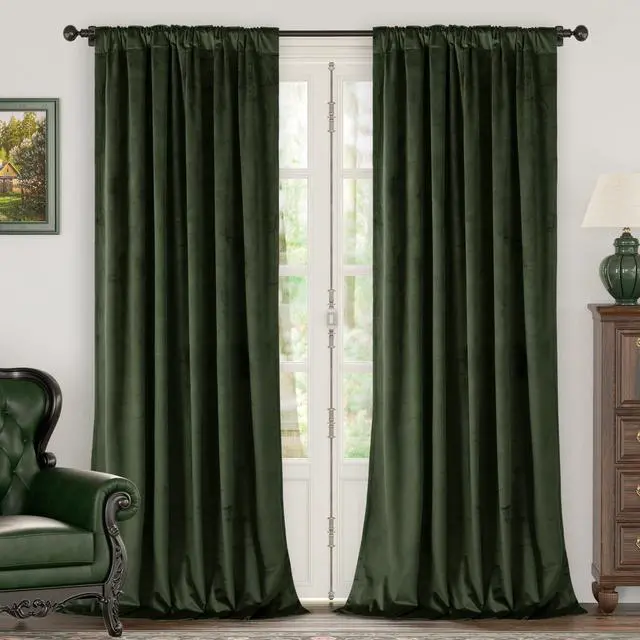 Alt view image 2 of 7 - Olive Green Velvet Curtains 78 Inches Long for Bedroom, Super Soft Thermal Insulated Blackout Velvet Curtains Noise Reduce Back Tab Rod Pocket Drapes for Living Room, 2 Panels, 52 x 78 Inch