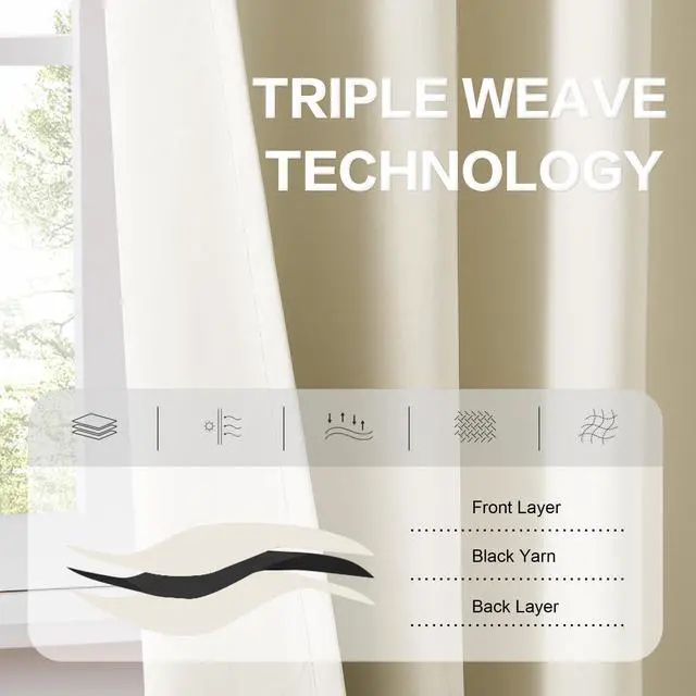 Alt view image 4 of 7 - Back Tab Curtains 96 Inches Long Cream Beige for Living Room Cottage Urban Decor Blackout Draperies for Bedroom Thermal Insulated Track Curtains 2 Pcs,52W x 96L, 8 FT Tall, Beige Colored