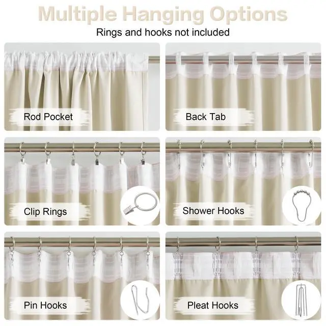 Alt view image 3 of 7 - Back Tab Curtains 96 Inches Long Cream Beige for Living Room Cottage Urban Decor Blackout Draperies for Bedroom Thermal Insulated Track Curtains 2 Pcs,52W x 96L, 8 FT Tall, Beige Colored