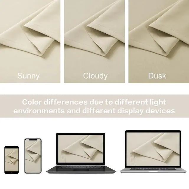 Alt view image 5 of 7 - Back Tab Curtains 96 Inches Long Cream Beige for Living Room Cottage Urban Decor Blackout Draperies for Bedroom Thermal Insulated Track Curtains 2 Pcs,52W x 96L, 8 FT Tall, Beige Colored