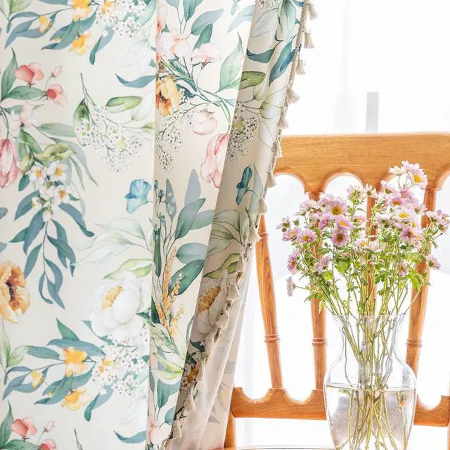 Alt view image 4 of 7 - Boho Floral Curtains French Country Farmhouse Curtains 102 Inches Long Light Filtering Window Rod Pocket Drapes for Living Room 2 Panels-Green Flor