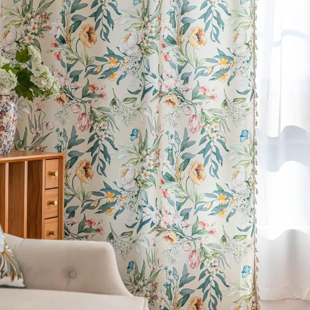 Alt view image 3 of 7 - Boho Floral Curtains French Country Farmhouse Curtains 102 Inches Long Light Filtering Window Rod Pocket Drapes for Living Room 2 Panels-Green Flor