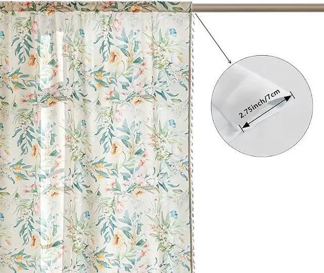 Alt view image 6 of 7 - Boho Floral Curtains French Country Farmhouse Curtains 102 Inches Long Light Filtering Window Rod Pocket Drapes for Living Room 2 Panels-Green Flor