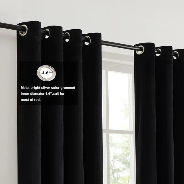 Alt view image 2 of 7 - Black Gold Color Block Window Curtains Panels 84 inches Long Velvet Farmhouse Drapes for Bedroom Living Room Darkening Treatment with Grommet Set of Black Gold