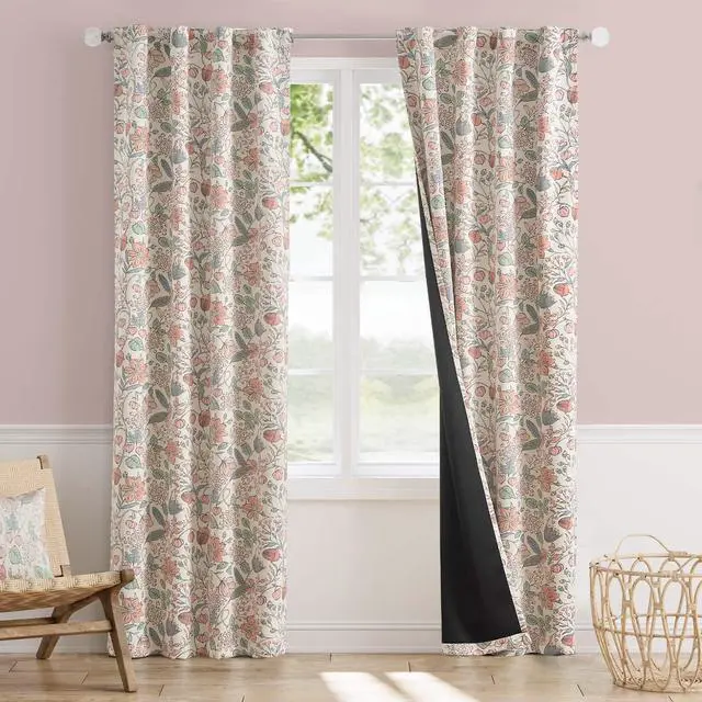 Main image of Pink Nursery Curtains for Girls Room Floral Blackout Curtains 84 Inch Length Farmhouse Drapes for Bedroom Room Darkening Flower Patterned Window Treatment for Kids Set of 2