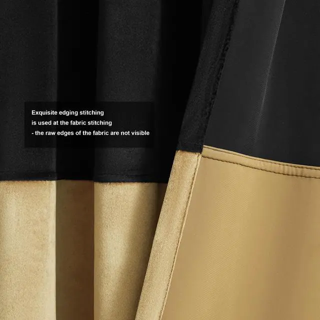 Alt view image 3 of 7 - Black Gold Color Block Window Curtains Panels 84 inches Long Velvet Farmhouse Drapes for Bedroom Living Room Darkening Treatment with Grommet Set of Black Gold