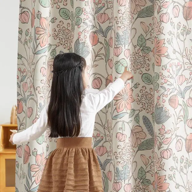 Alt view image 2 of 7 - Pink Nursery Curtains for Girls Room Floral Blackout Curtains 84 Inch Length Farmhouse Drapes for Bedroom Room Darkening Flower Patterned Window Treatment for Kids Set of 2
