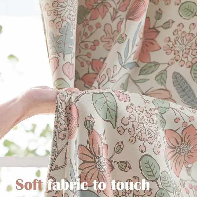 Alt view image 5 of 7 - Pink Nursery Curtains for Girls Room Floral Blackout Curtains 84 Inch Length Farmhouse Drapes for Bedroom Room Darkening Flower Patterned Window Treatment for Kids Set of 2