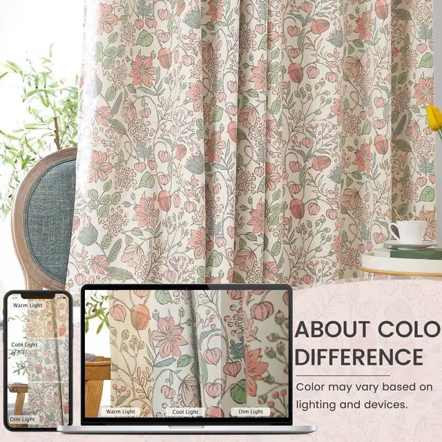 Alt view image 7 of 7 - Pink Nursery Curtains for Girls Room Floral Blackout Curtains 84 Inch Length Farmhouse Drapes for Bedroom Room Darkening Flower Patterned Window Treatment for Kids Set of 2
