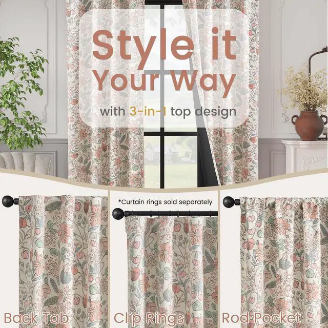 Alt view image 6 of 7 - Pink Nursery Curtains for Girls Room Floral Blackout Curtains 84 Inch Length Farmhouse Drapes for Bedroom Room Darkening Flower Patterned Window Treatment for Kids Set of 2