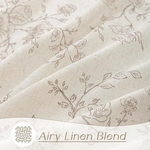 Alt view image 5 of 7 - Pinch Pleated Floral Linen Curtains 84 inch Long Coffee and Cream Memory Trained Curtain Light Filtering Living Room Farmhouse Flower Pattern Printed Pinch Pleat Drapes with Hooks 2 Panels 40W x 84"L