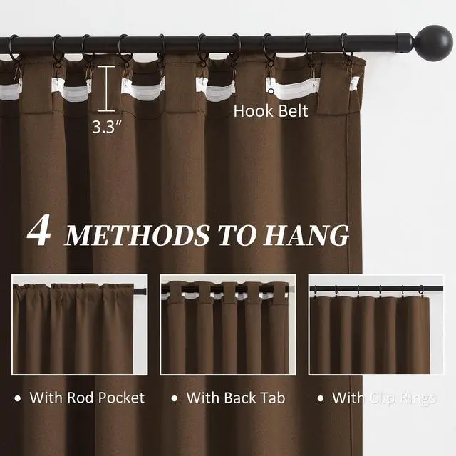 Alt view image 3 of 7 - Brown Linen Textured Blackout Curtains 102 Inches Long for Living Room, 100% Light Blocking Curtain Drapes Chocolate Brown 50 by 102 Inch Length 2 Panels Back Tab Rod Pocket