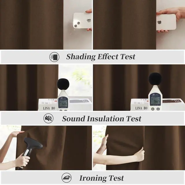 Alt view image 6 of 7 - Brown Linen Textured Blackout Curtains 102 Inches Long for Living Room, 100% Light Blocking Curtain Drapes Chocolate Brown 50 by 102 Inch Length 2 Panels Back Tab Rod Pocket