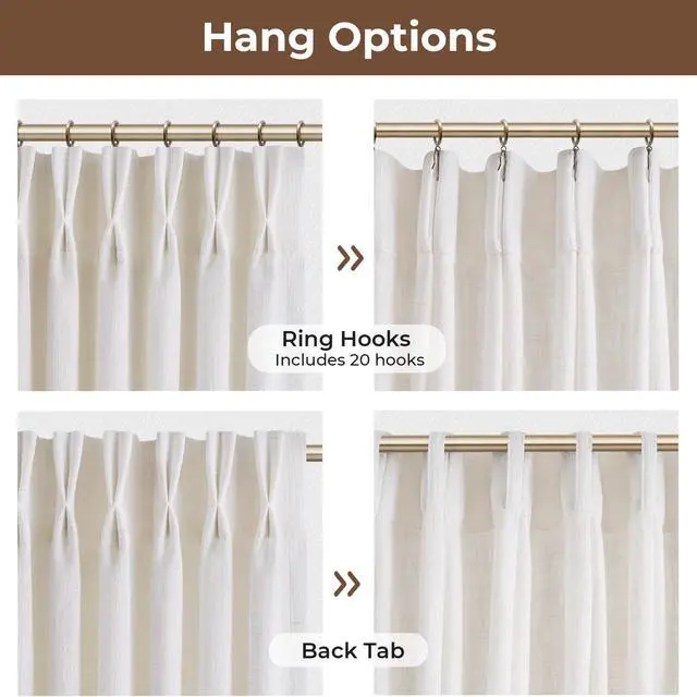 Alt view image 6 of 7 - Memory Trained Pinch Pleated Curtains 84 Inches Long, Linen Curtains for Living Room, 2 Panel Set Pinch Pleated Drapes with Hooks, Light Filtering Window Treatment, 40" W x 84" L, Beige White