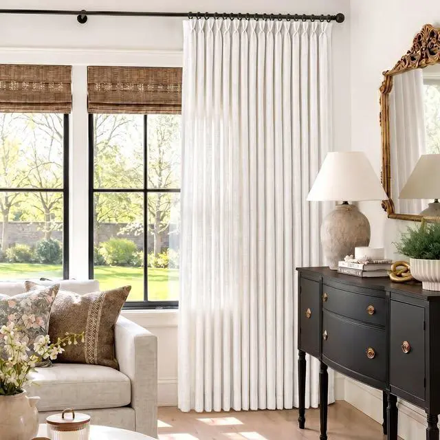 Alt view image 3 of 7 - Memory Trained Pinch Pleated Curtains 84 Inches Long, Linen Curtains for Living Room, 2 Panel Set Pinch Pleated Drapes with Hooks, Light Filtering Window Treatment, 40" W x 84" L, Beige White