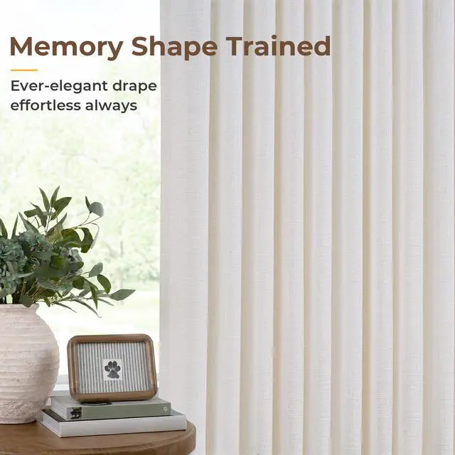 Alt view image 7 of 7 - Memory Trained Pinch Pleated Curtains 84 Inches Long, Linen Curtains for Living Room, 2 Panel Set Pinch Pleated Drapes with Hooks, Light Filtering Window Treatment, 40" W x 84" L, Beige White